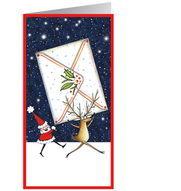 Caspari Christmas Money Holder Cards 4pk Santa And Reindeer w Envelope