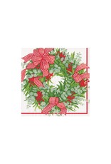 Caspari Christmas Paper Cocktail Napkins 20pk Ribbon Stripe Wreath
