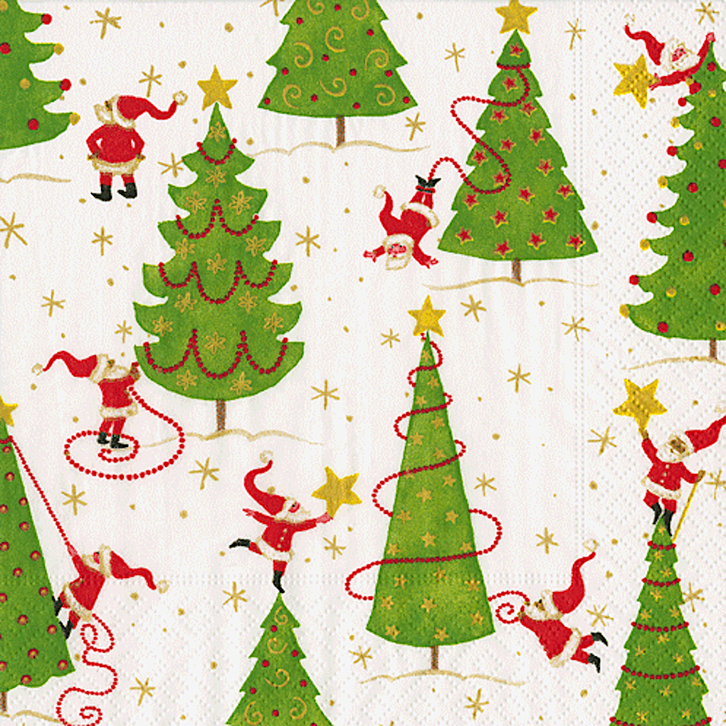 Caspari Christmas Paper Cocktail Napkins 20pk Twirling Santas InStock