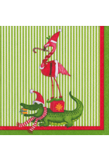 Caspari Christmas Paper Cocktail Napkins 20pk Zooey Flamingo Alligator
