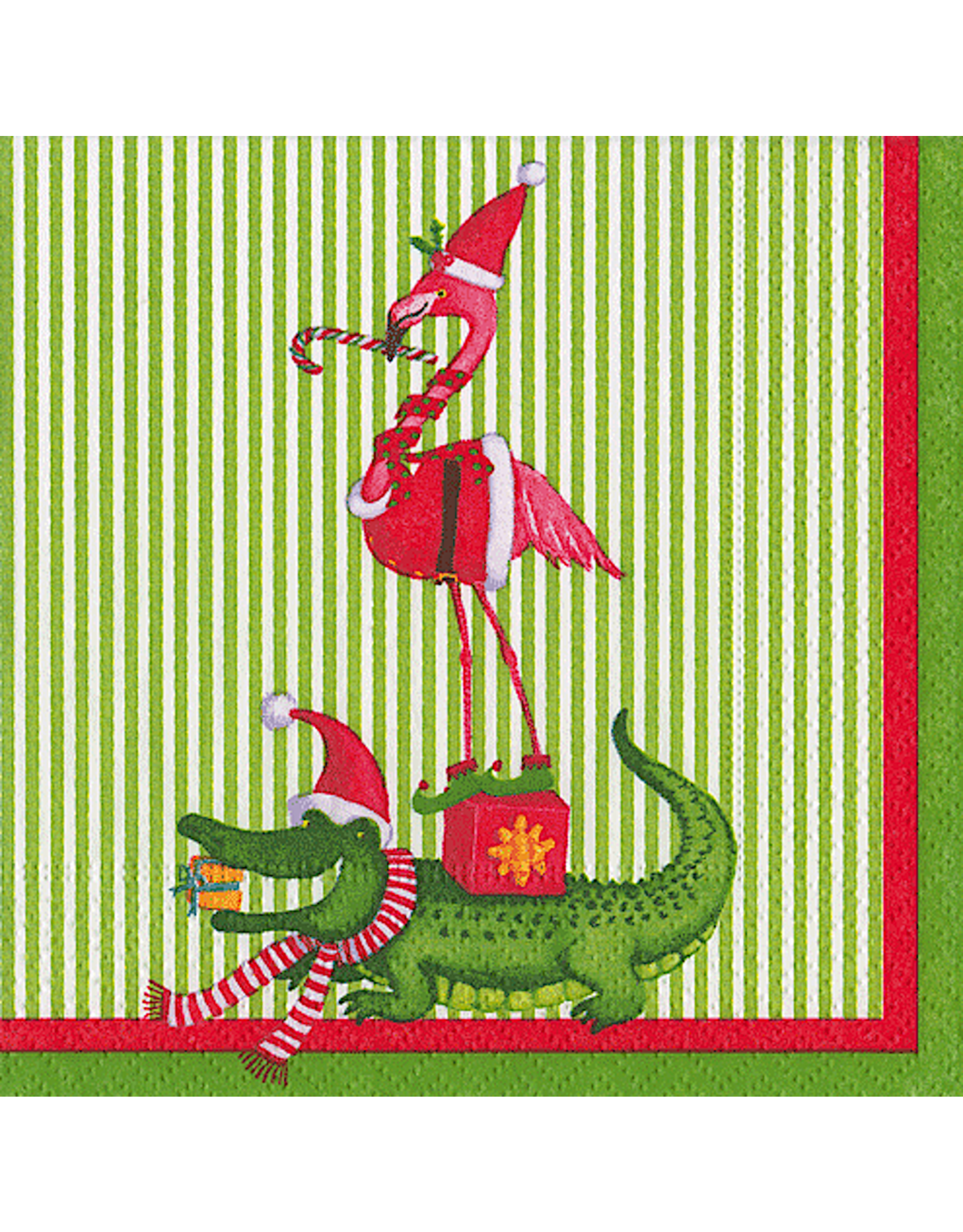 Caspari Christmas Paper Cocktail Napkins 20pk Zooey Flamingo Alligator