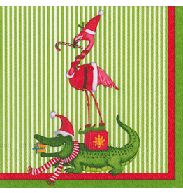 Caspari Christmas Paper Cocktail Napkins 20pk Zooey Flamingo Alligator