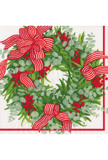 Caspari Christmas Dinner Napkins 20pk Ribbon Stripe Wreath
