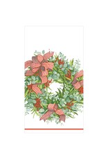 Caspari Christmas Guest Towel Napkins 15pk Ribbon Stripe Wreath