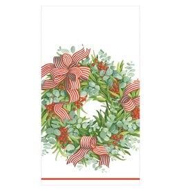 Caspari Christmas Guest Towel Napkins 15pk Ribbon Stripe Wreath