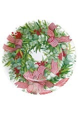 Caspari Christmas Paper Dinner Plates Round 8pk Ribbon Wreath
