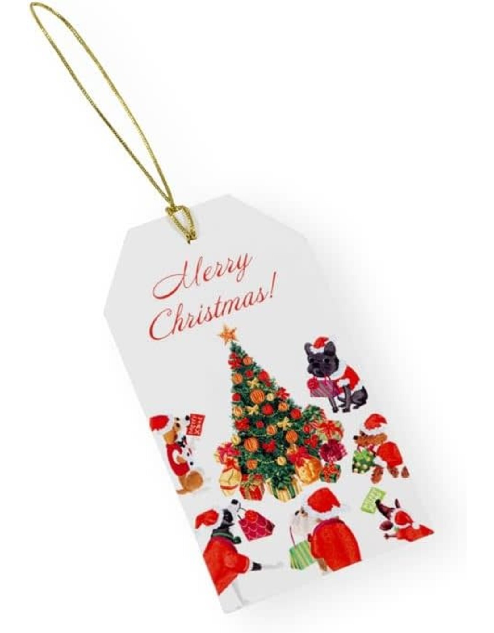 Caspari Classic Hanging Gift Tags 4pk Dogs Around Christmas Tree