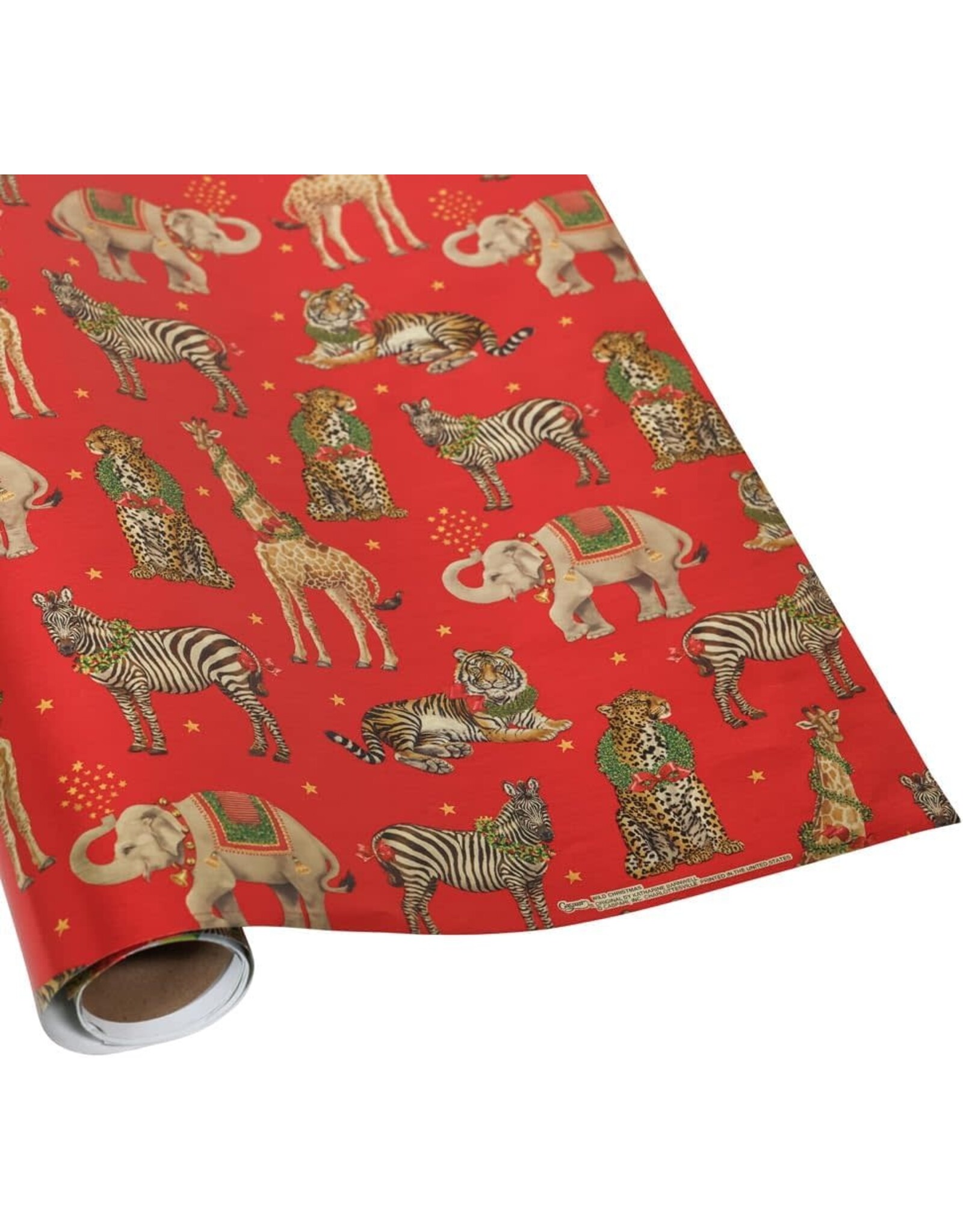 Caspari Christmas Gift Wrapping Paper 6ft Roll Wild Christmas Red Foil