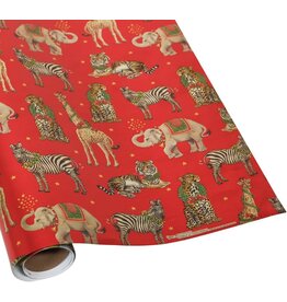 Caspari Christmas Gift Wrapping Paper 6ft Roll Wild Christmas Red Foil