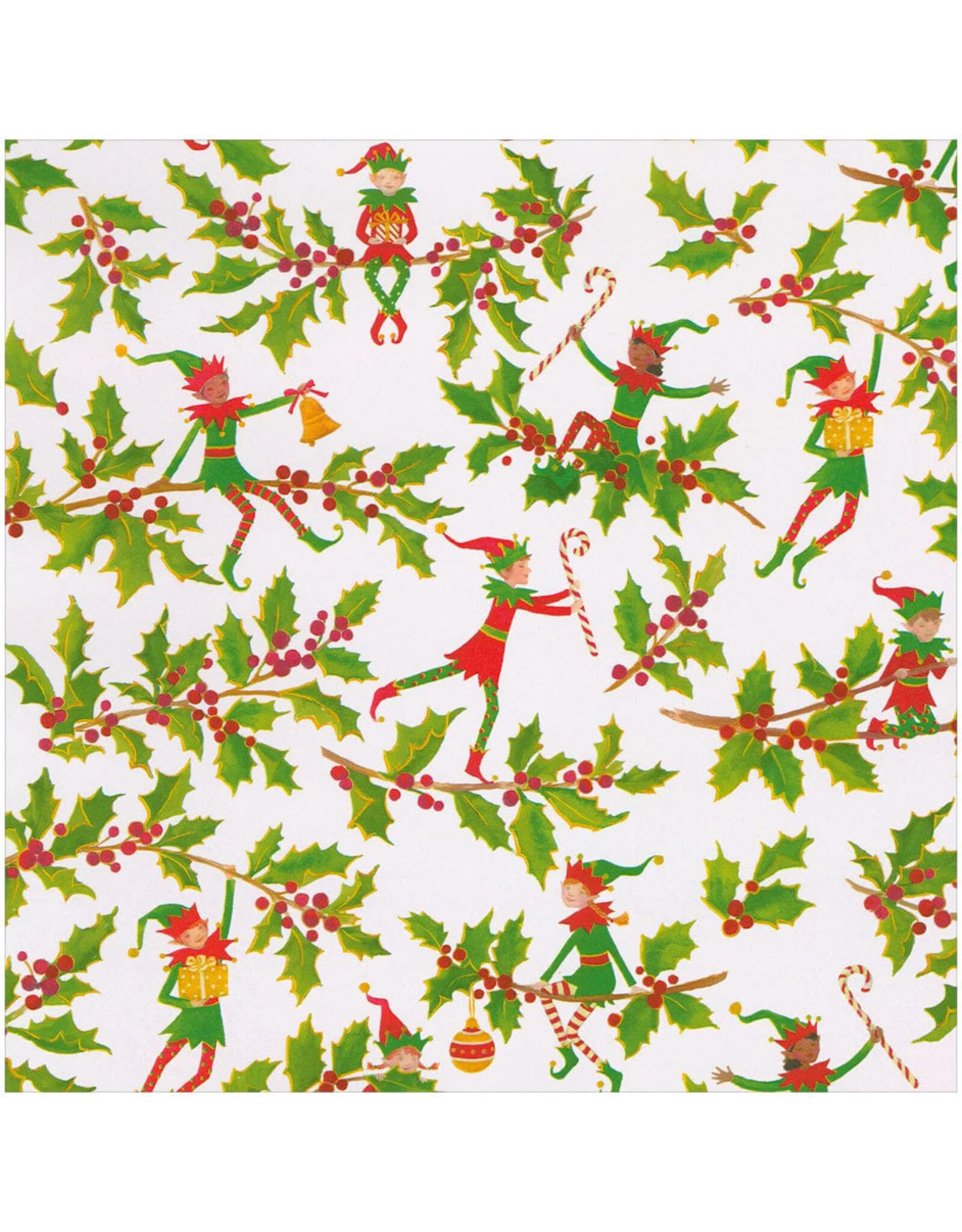 Caspari Christmas Gift Wrapping Paper 8ft Roll Jingle Elves