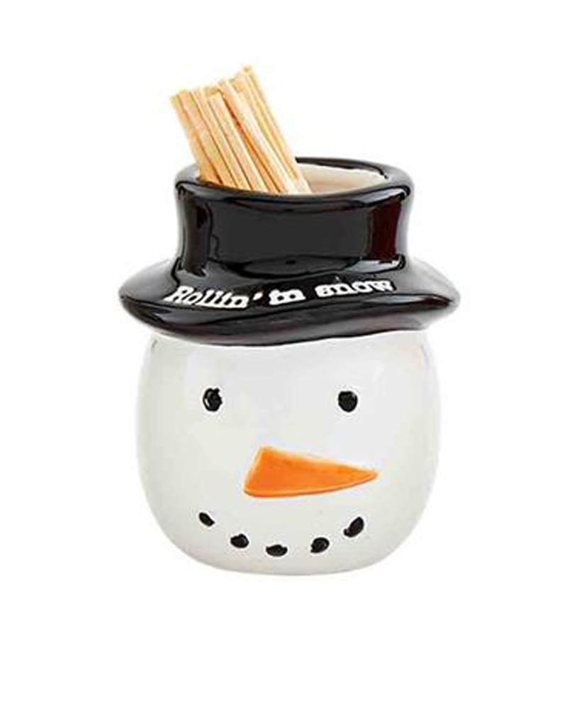Ceramic Christmas Toothpick Holder Snowman Rollin in Snow Digs N Gifts