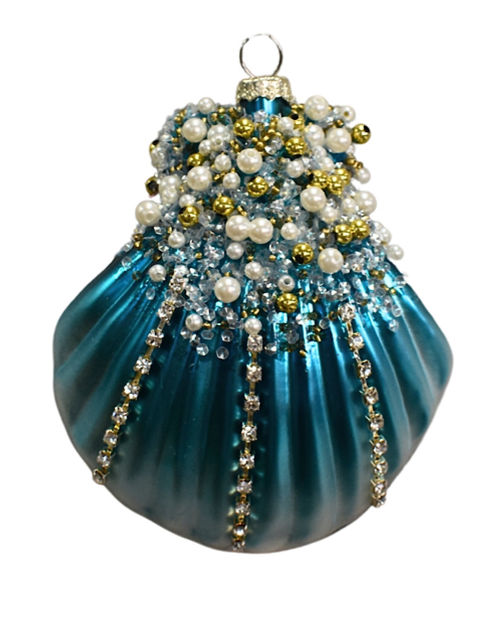 David Christophers Sea Scallop Glass Ornament w Beads Pearls
