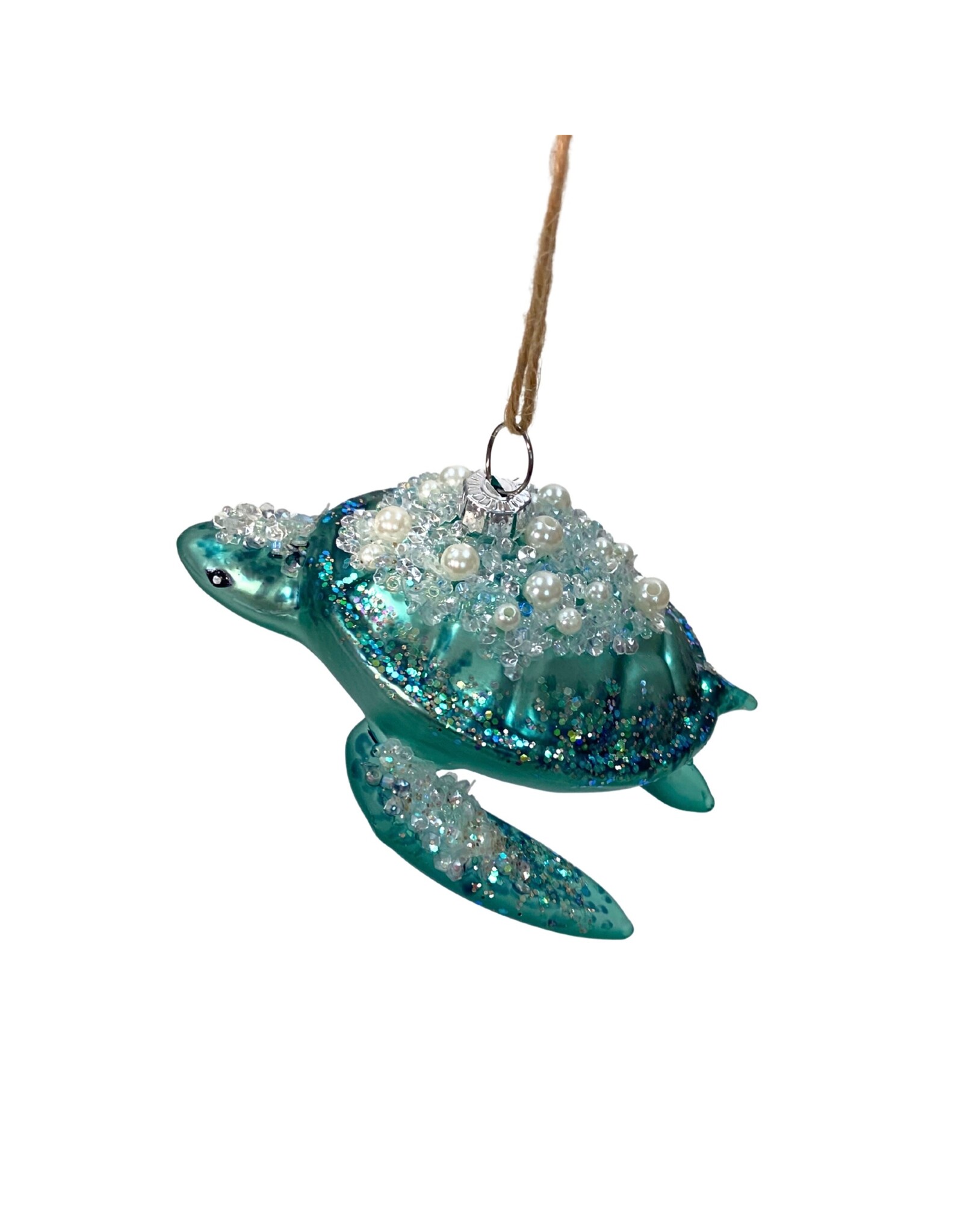 David Christophers Sea Turtle Glass Ornament w Beads And Pearls