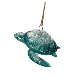 David Christophers Sea Turtle Glass Ornament w Beads And Pearls