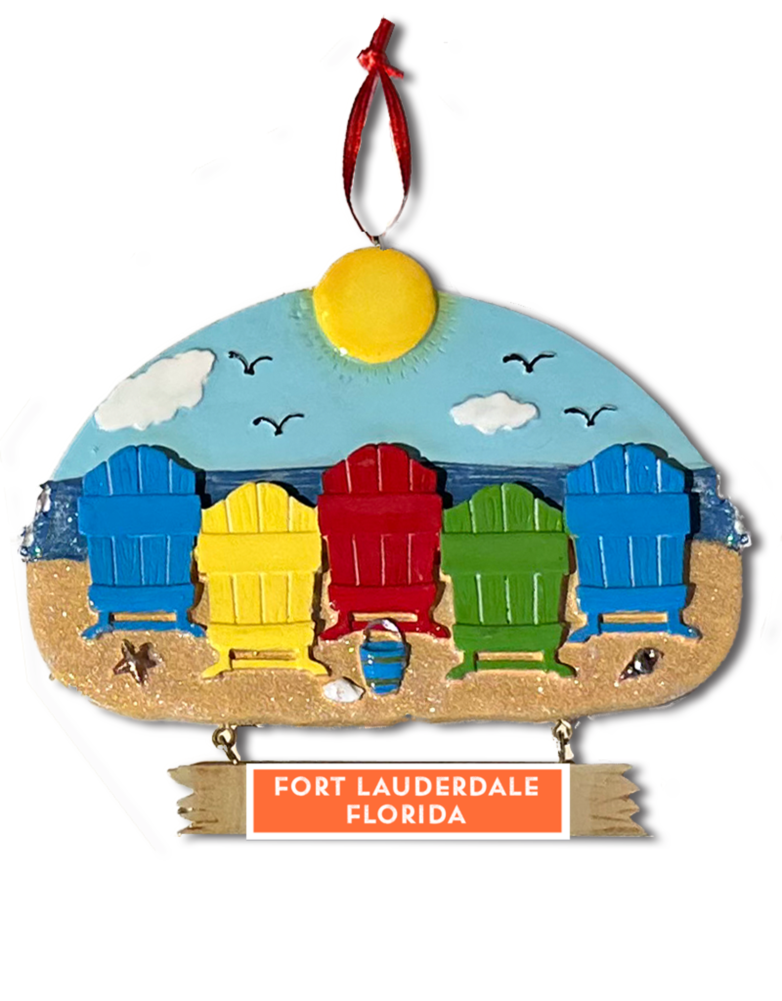 DIGS-N-GIFTS Fort Lauderdale Florida 5 Beach Chairs Souvenir Ornament
