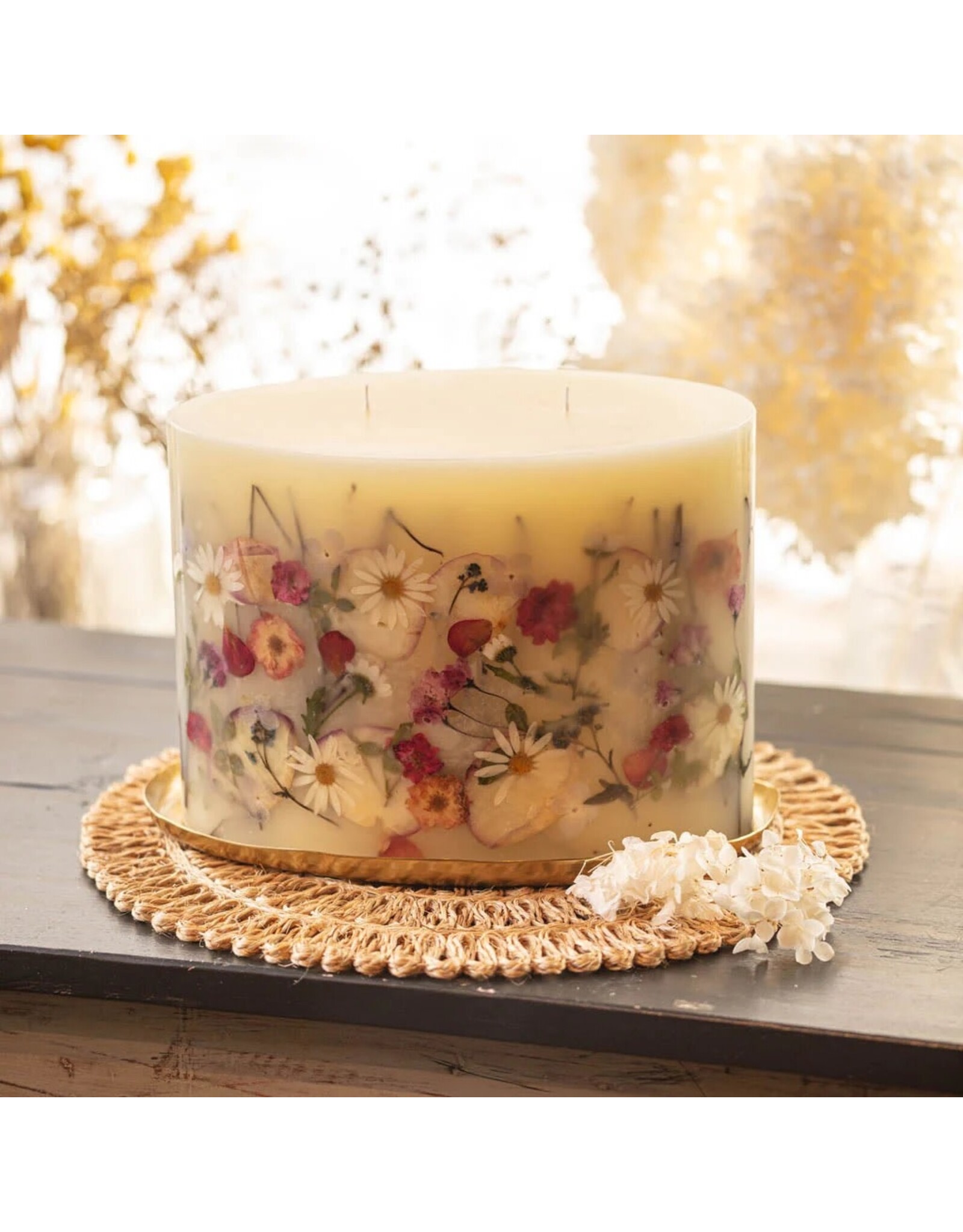 Rosy Rings Large Oval Gold Candle Plate 13.25x8 Inches