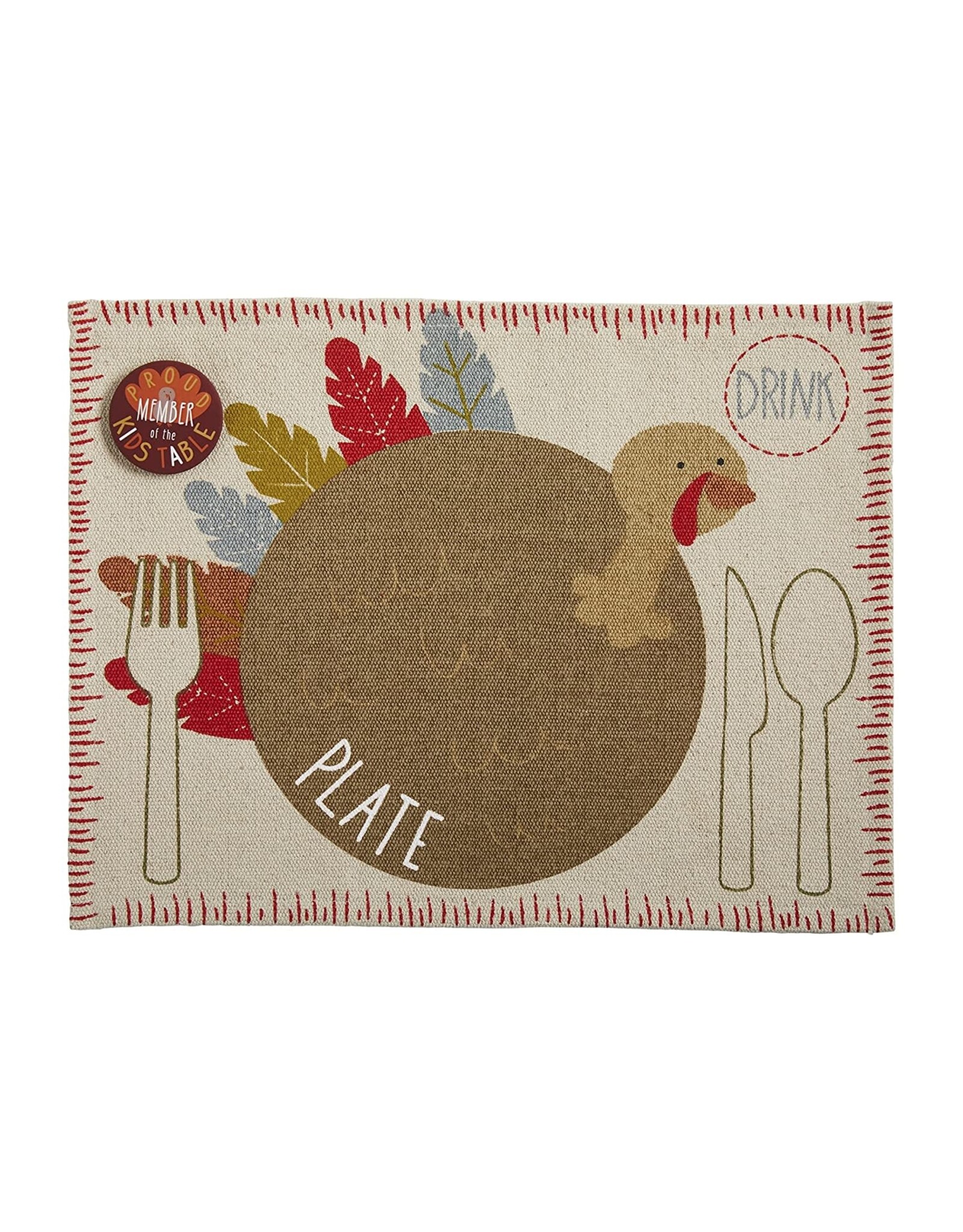 Mud Pie Thanksgiving Kids Table Placemat Turkey & Button Set