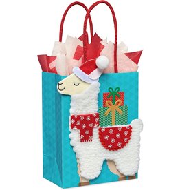 PAPYRUS® Bundle Gift Bag Llama w Tissue Paper Duo 8 Sheets Red And Cream