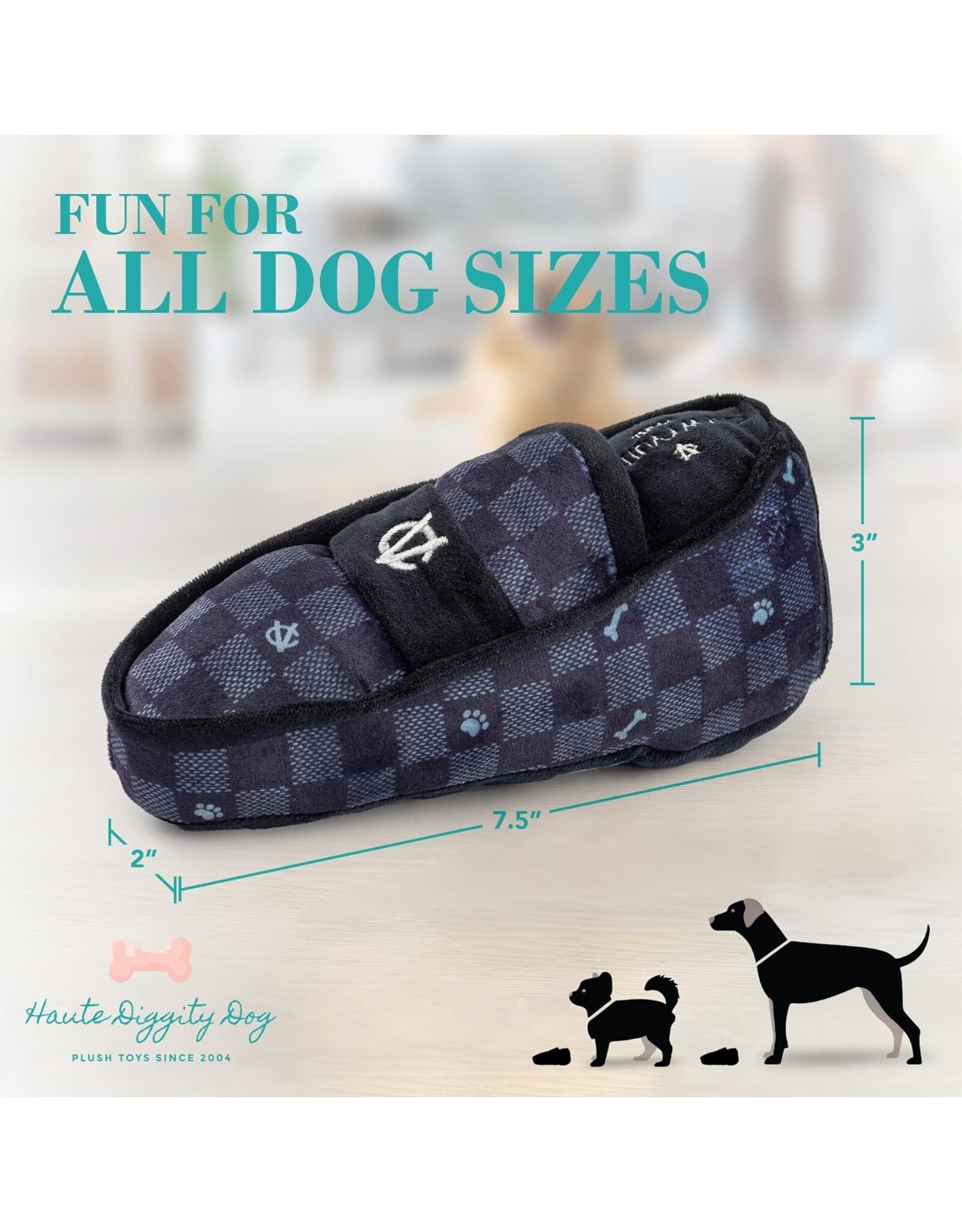 Haute Diggity Dog Black Checker Chewy Vuiton Loafer Squeaker Dog Toy