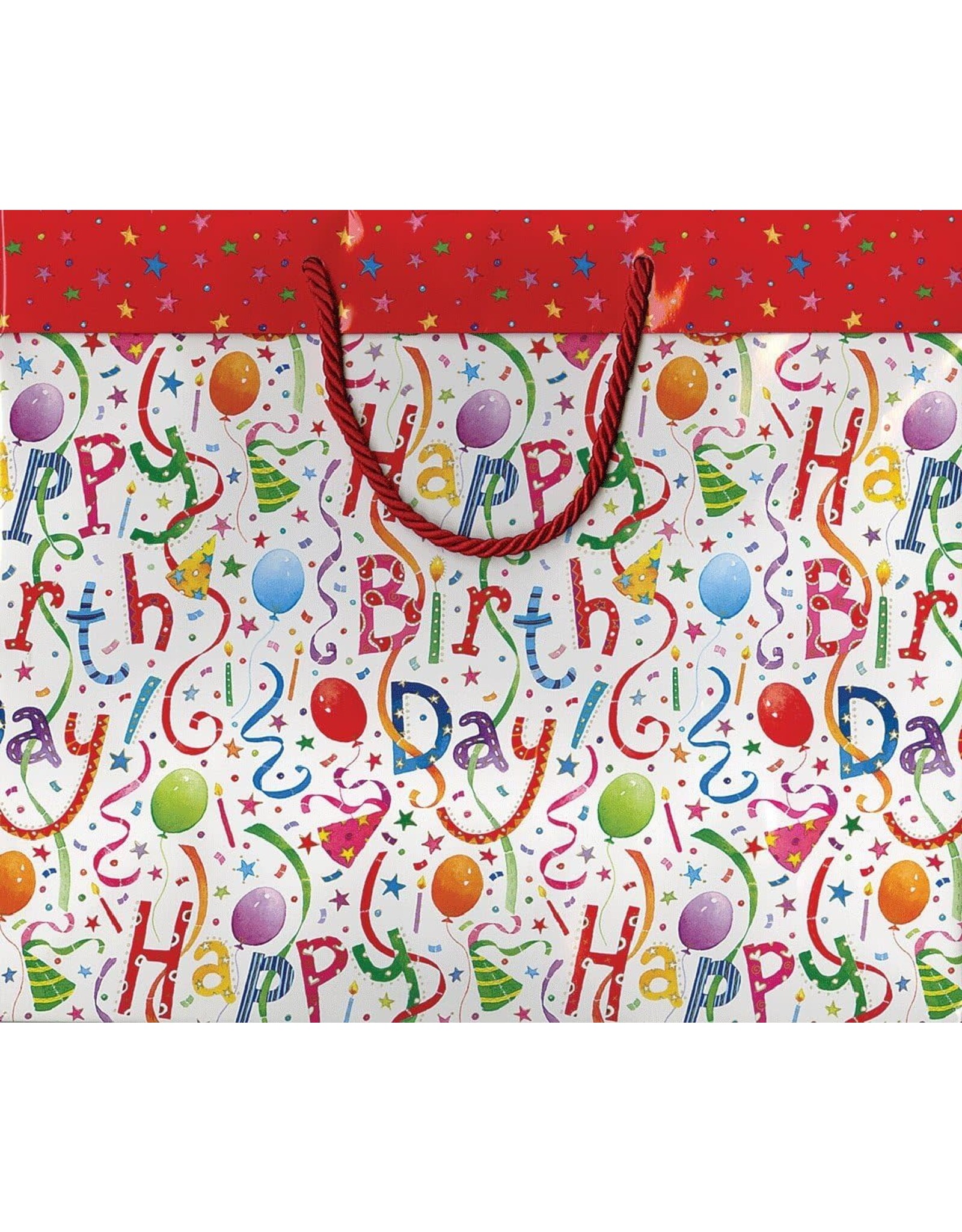 Caspari Happy Birthday Gift Bag Large 11.75x4.75x10 inch