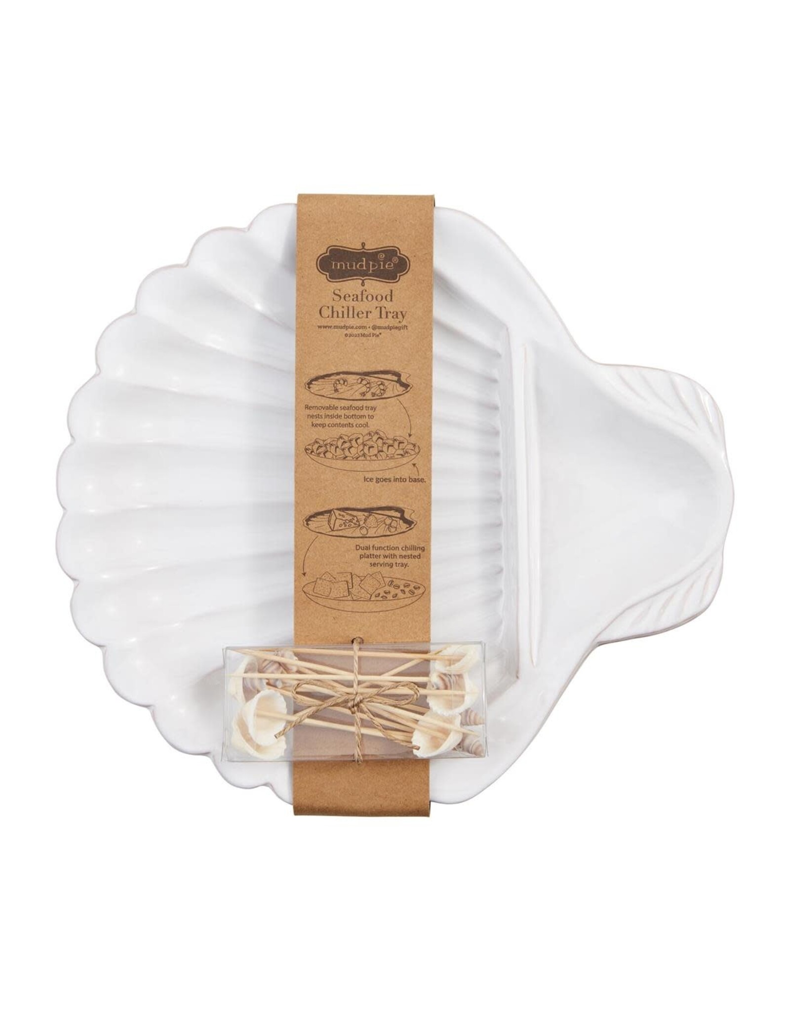 Mud Pie Seafood Chiller Tray With Shell Toothpicks Set