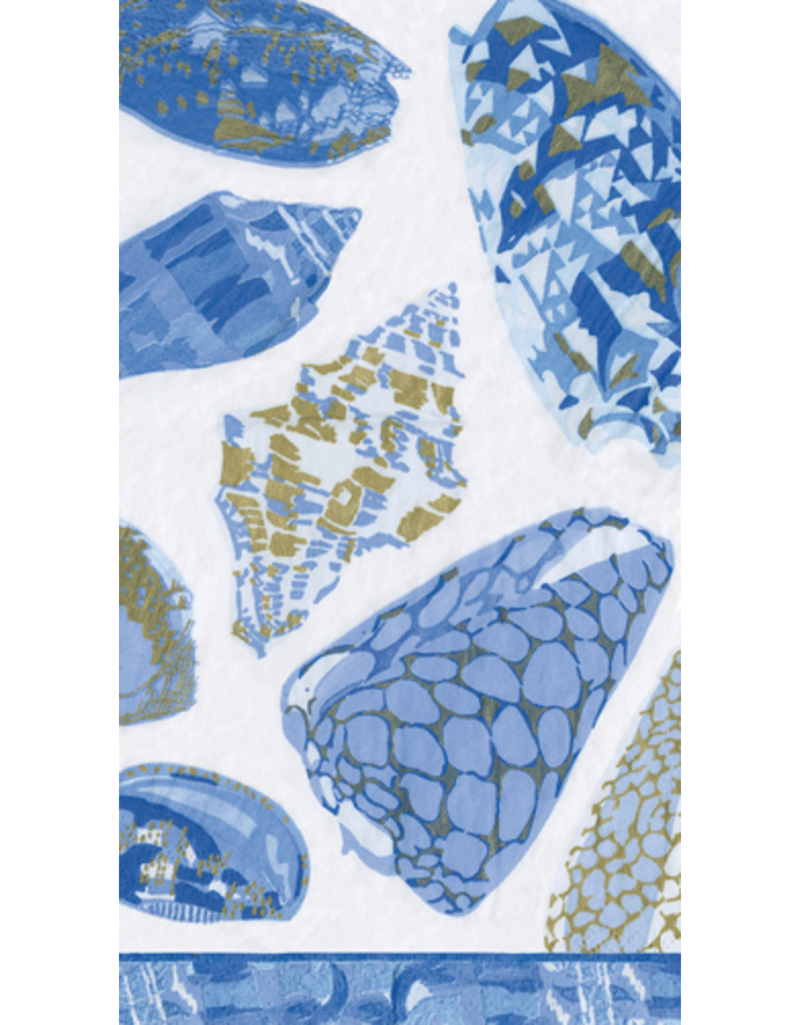 Caspari Paper Guest Towel Napkins 15pk Coquillage Beach Shells Blue