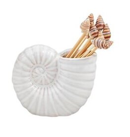 Mud Pie Ceramic Toothpick Holder | Nautilus Conch Shell