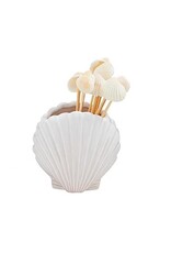 Mud Pie Ceramic Toothpick Holder | Fan Sea Shell