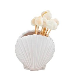 Mud Pie Ceramic Toothpick Holder | Fan Sea Shell