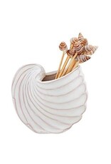 Mud Pie Ceramic Toothpick Holder | Spiral Sea Shell
