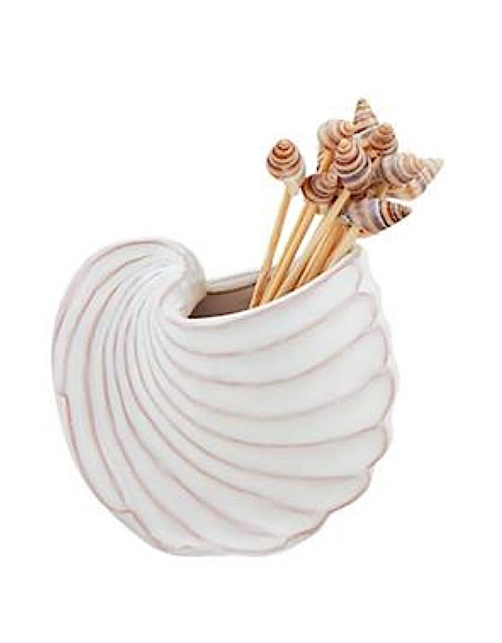 Mud Pie Ceramic Toothpick Holder | Spiral Sea Shell