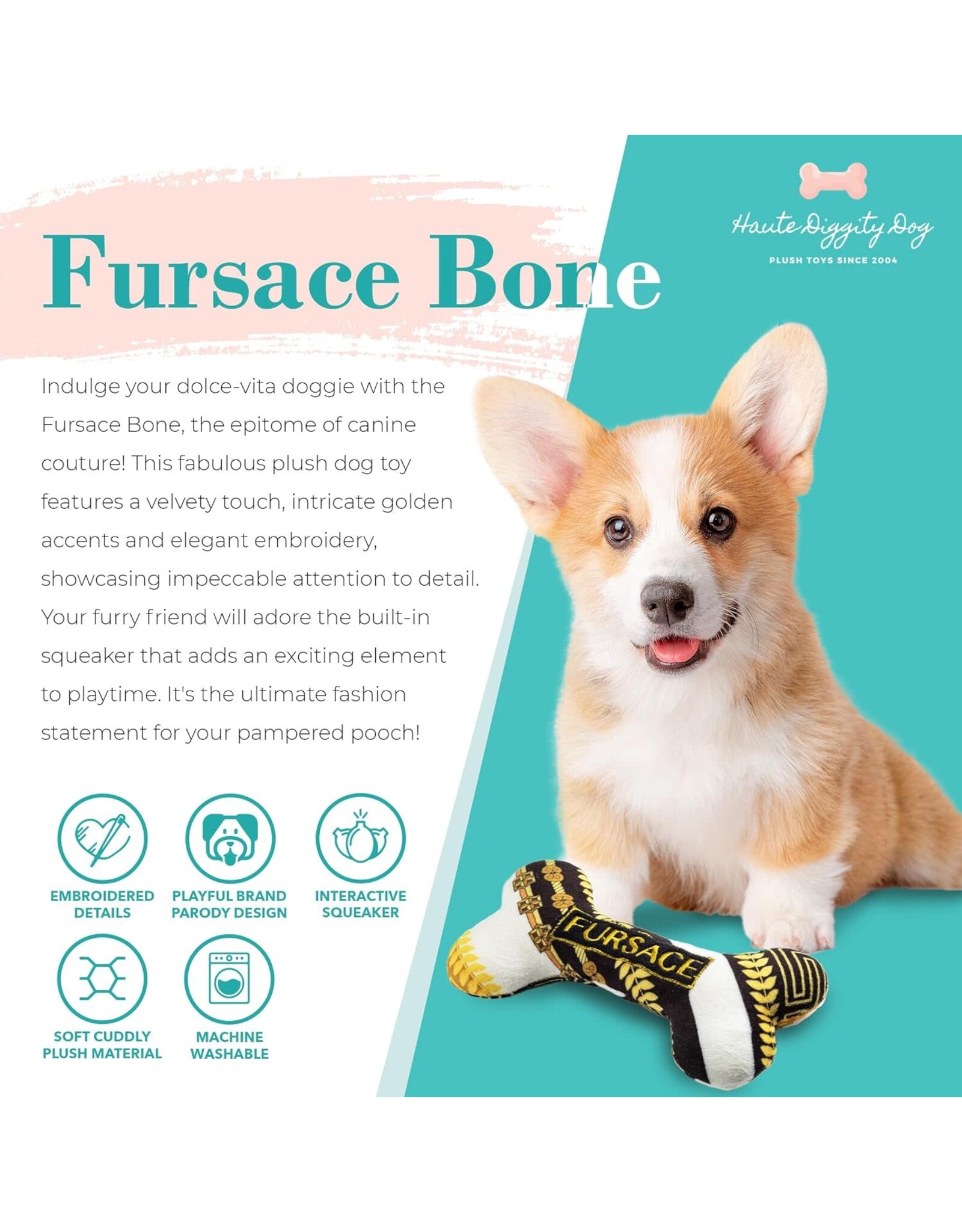 Haute Diggity Dog Fursace Bone Squeaker Dog Toy LG