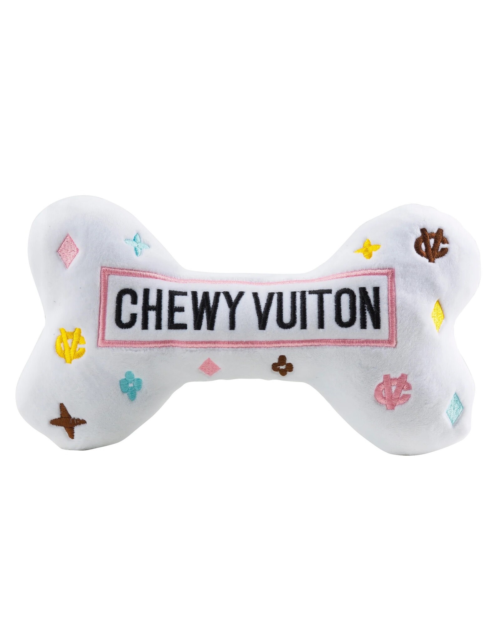 Haute Diggity Dog White Chewy Vuiton Bone Squeaker Dog Toy XL
