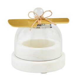 Mud Pie Round Marble Cloche Butter Holder Dish Set w Spreader