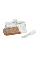 Mud Pie Wood Marble Butter Dish Set