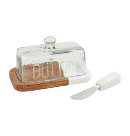 Mud Pie Wood Marble Butter Dish Set