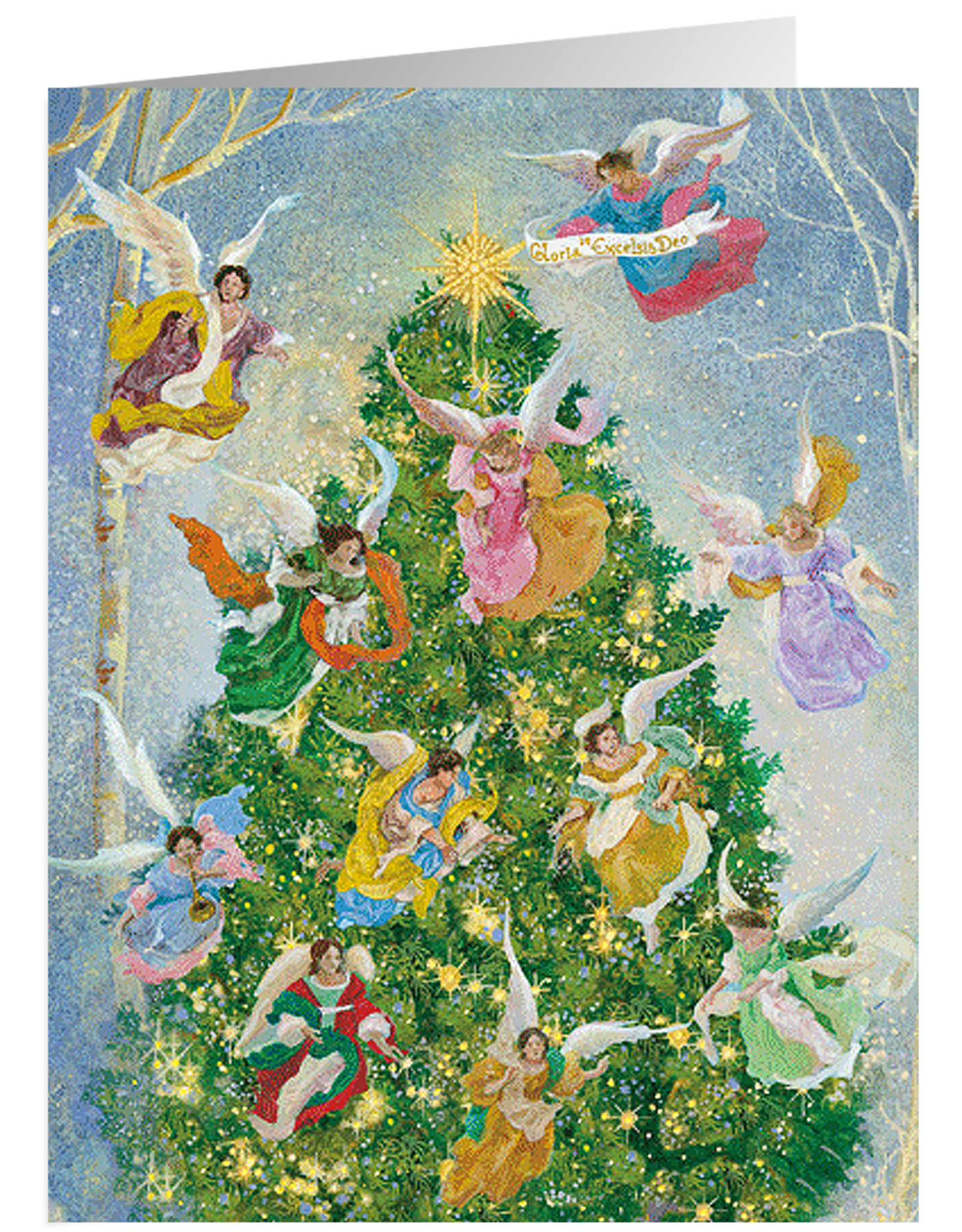Caspari Angel Christmas Tree Boxed Christmas Cards 16pk