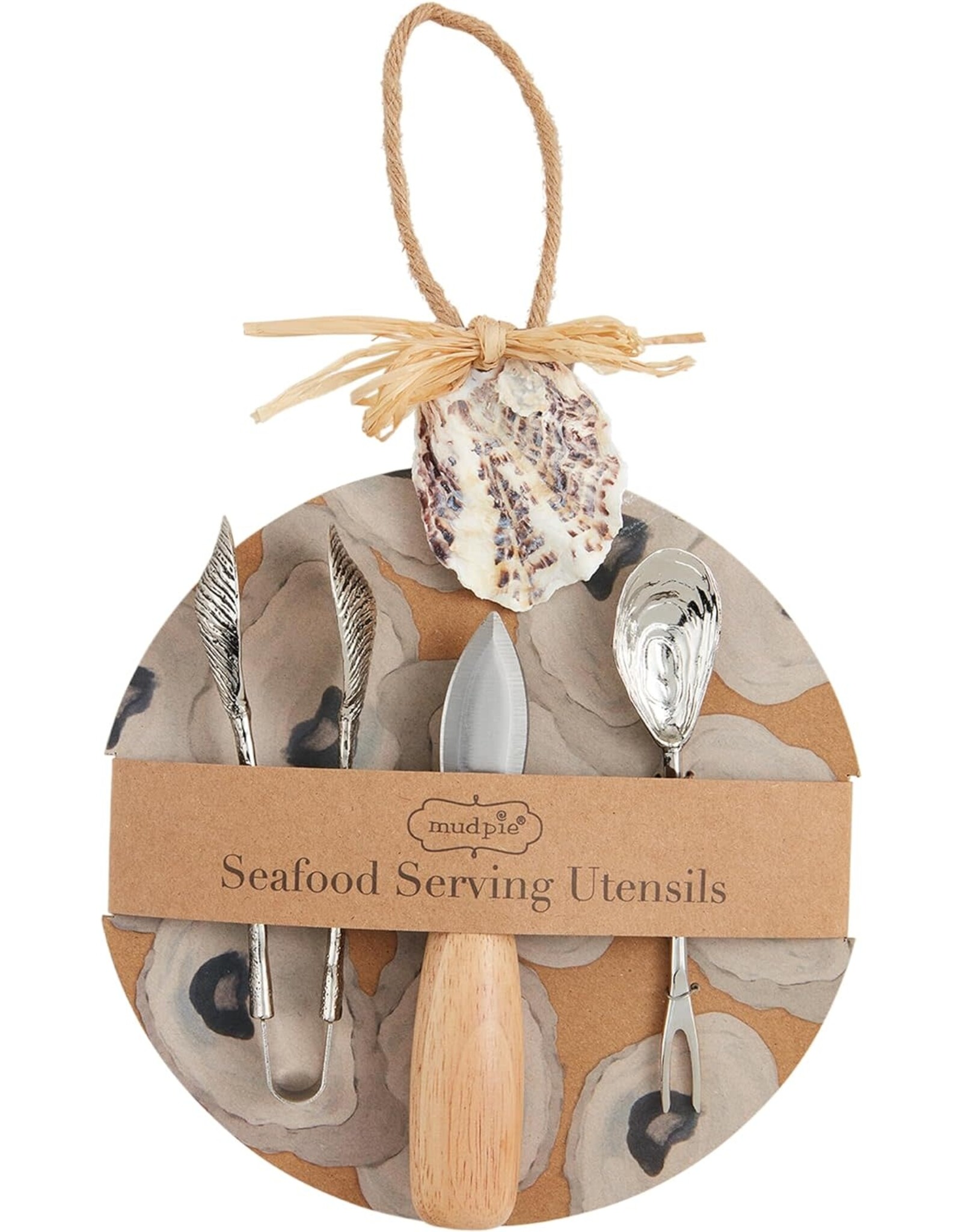 Mud Pie Seafood Serving Utensil Set w Tongs Oyster Knife And Spoon