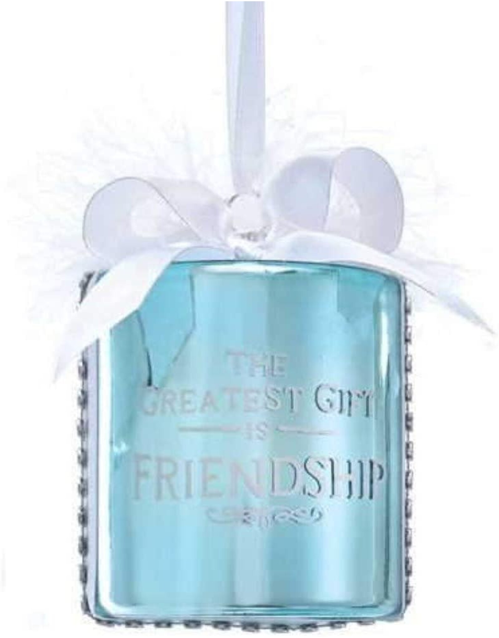 Kurt Adler Glass Tiffany Style Gift Box Ornament w Sentiment FRIENDSHIP