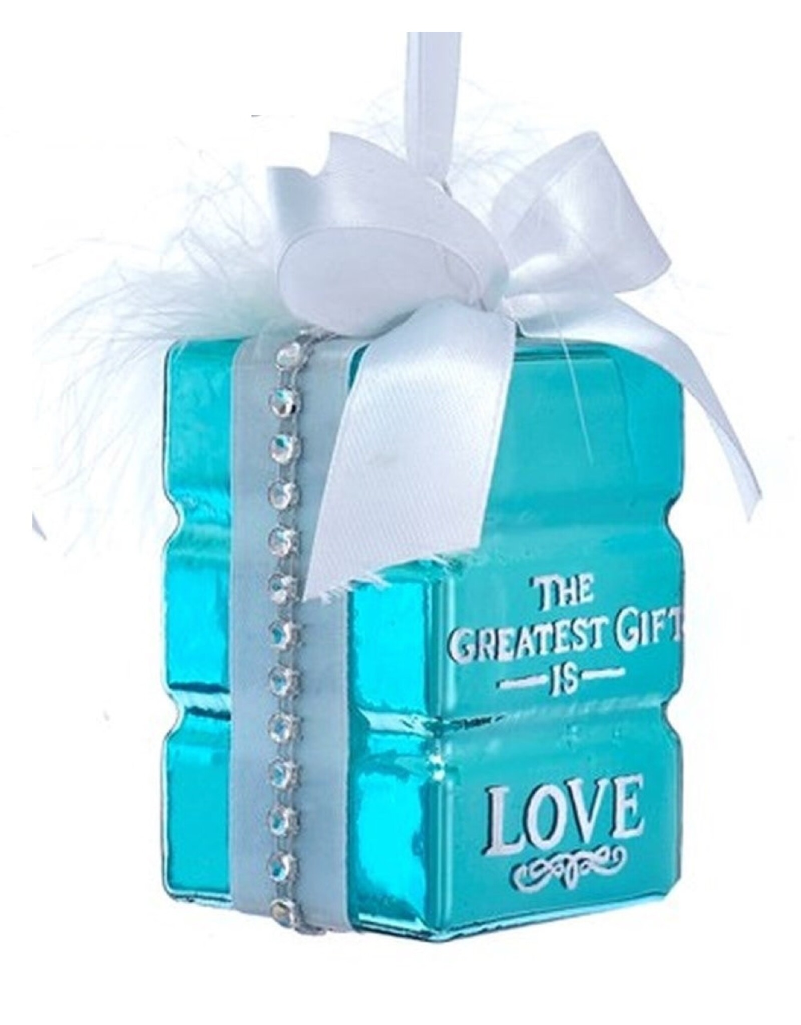 Kurt Adler Glass Tiffany Style Gift Box Ornaments W Sentiment LOVE