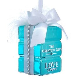 Kurt Adler Glass Tiffany Style Gift Box Ornaments W Sentiment LOVE