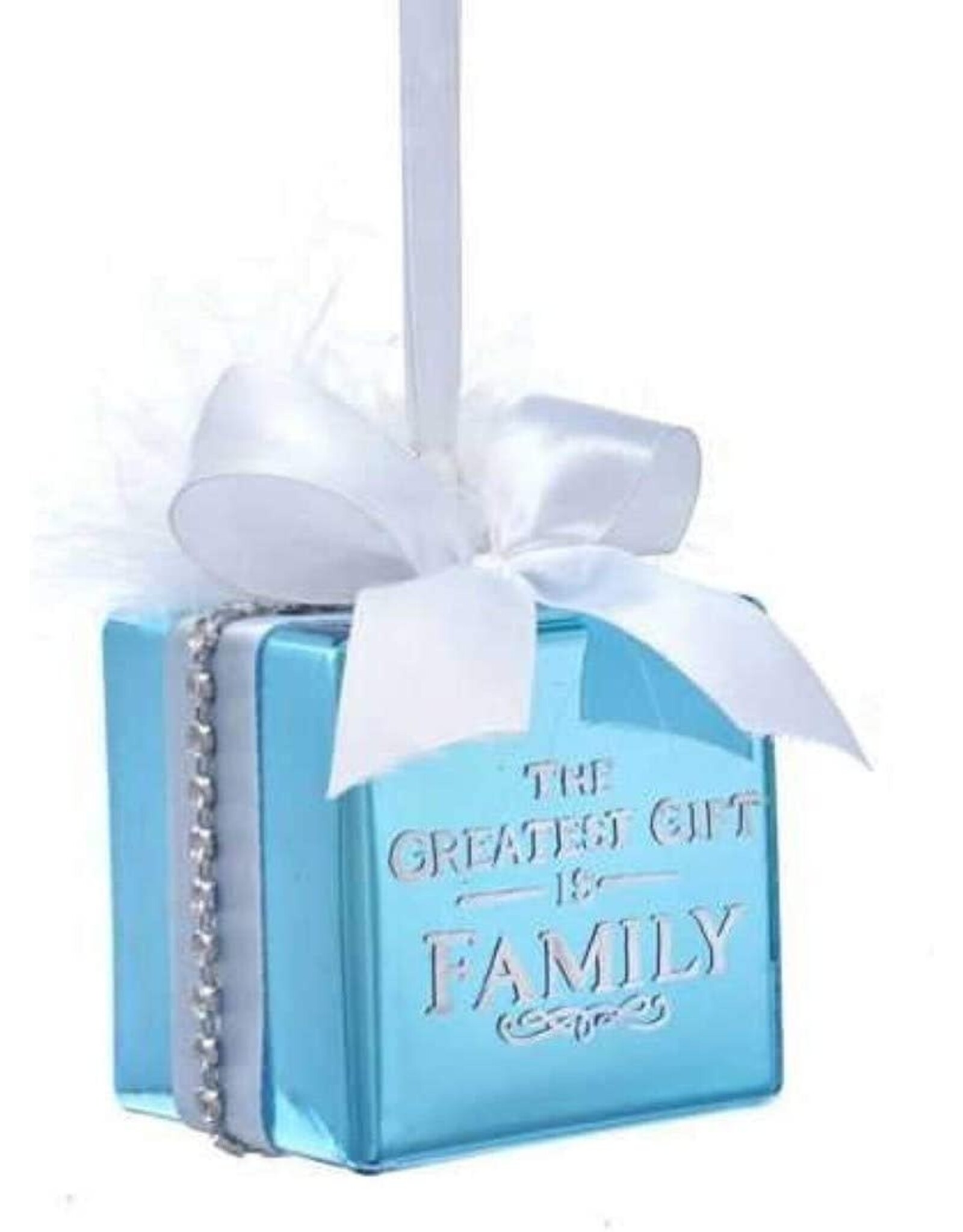 Kurt Adler Glass Tiffany Style Gift Box Ornaments W Sentiment FAMILY