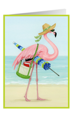Caspari Birthday Card Beach Mode Flamingo