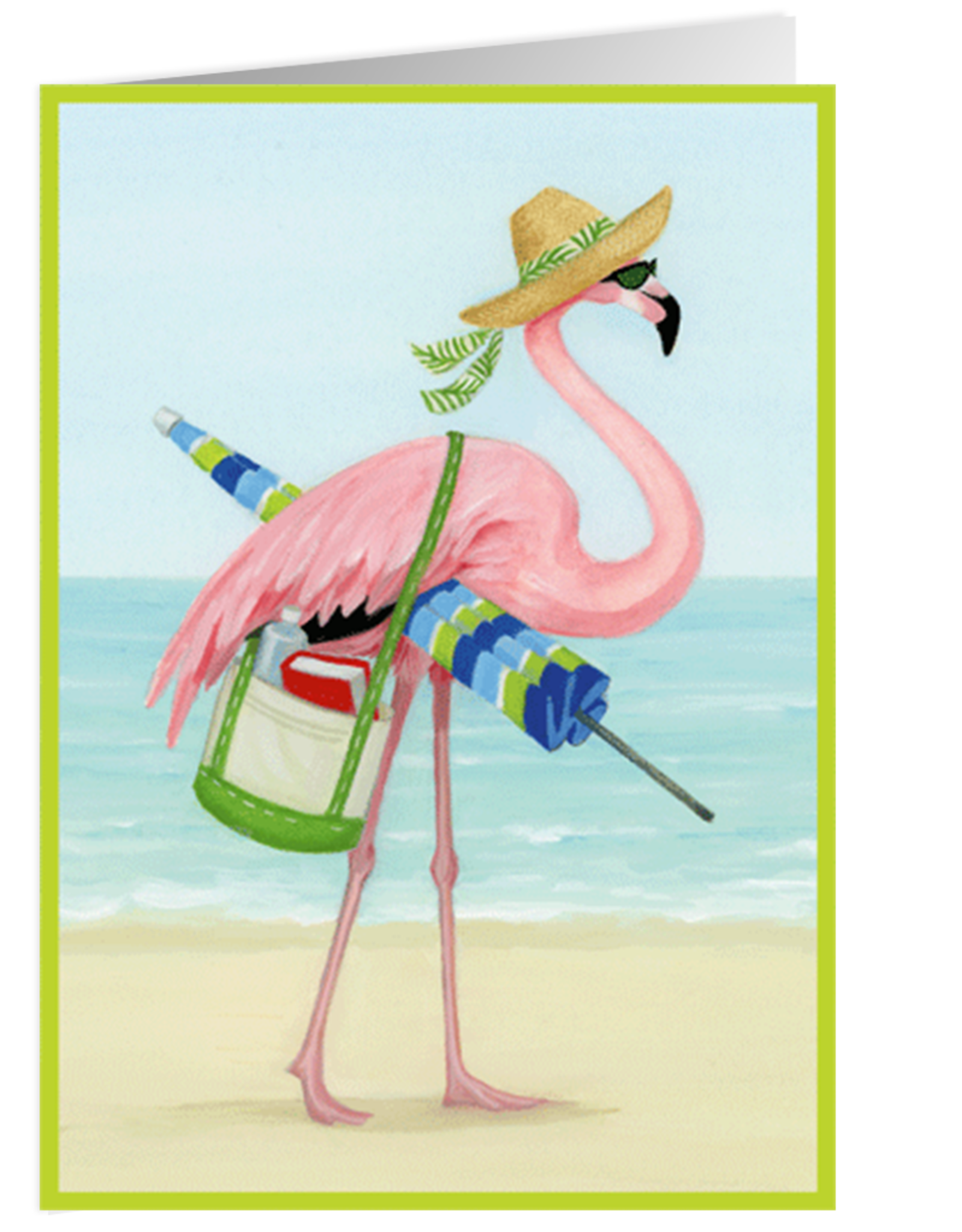 Caspari Birthday Card Beach Mode Flamingo