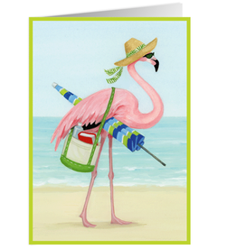 Caspari Birthday Card Beach Mode Flamingo