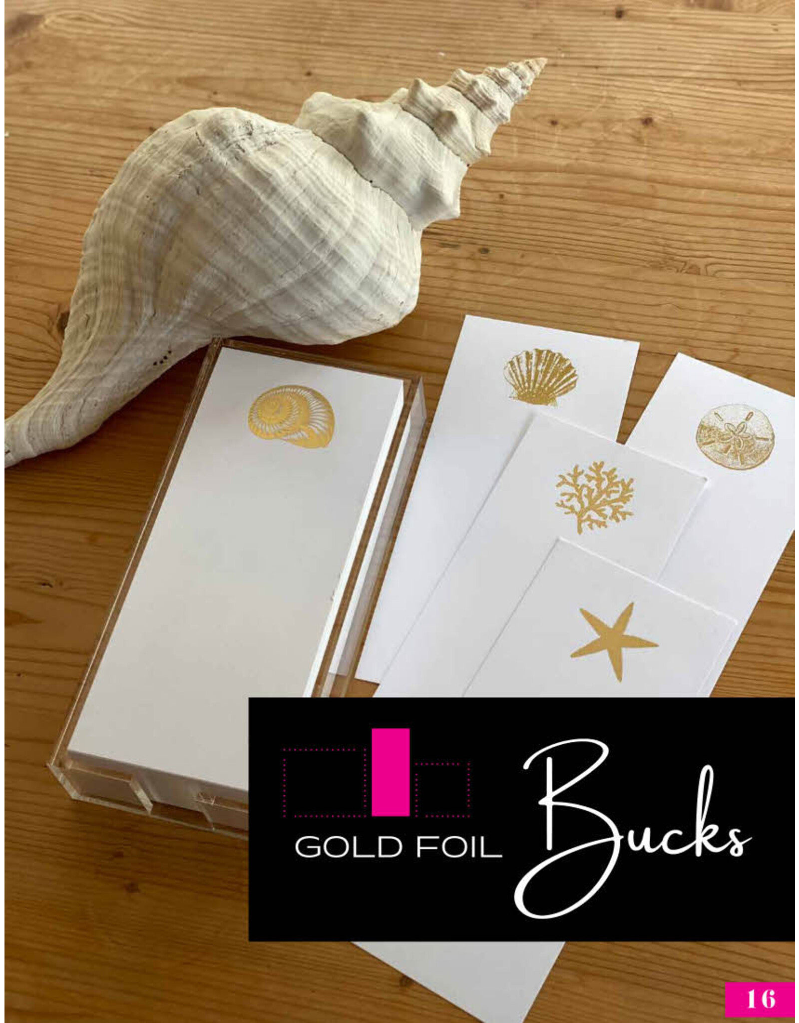 Black Ink Notepads Gold Foil Buck 4x9 Notepad | Sand Dollar Design