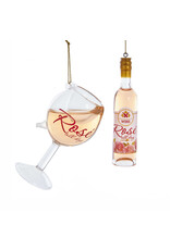 Kurt Adler Rosé Glass Wine Bottle and Wine Glass Ornaments