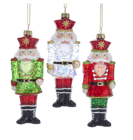 Kurt Adler Red And Green Glass Nutcracker Glitter Ornaments 3 Assorted