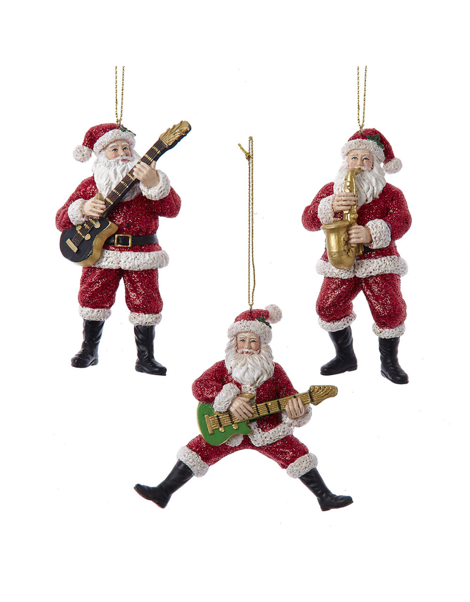 Kurt Adler Santas Playing Music Instruments Ornaments 3pc Set