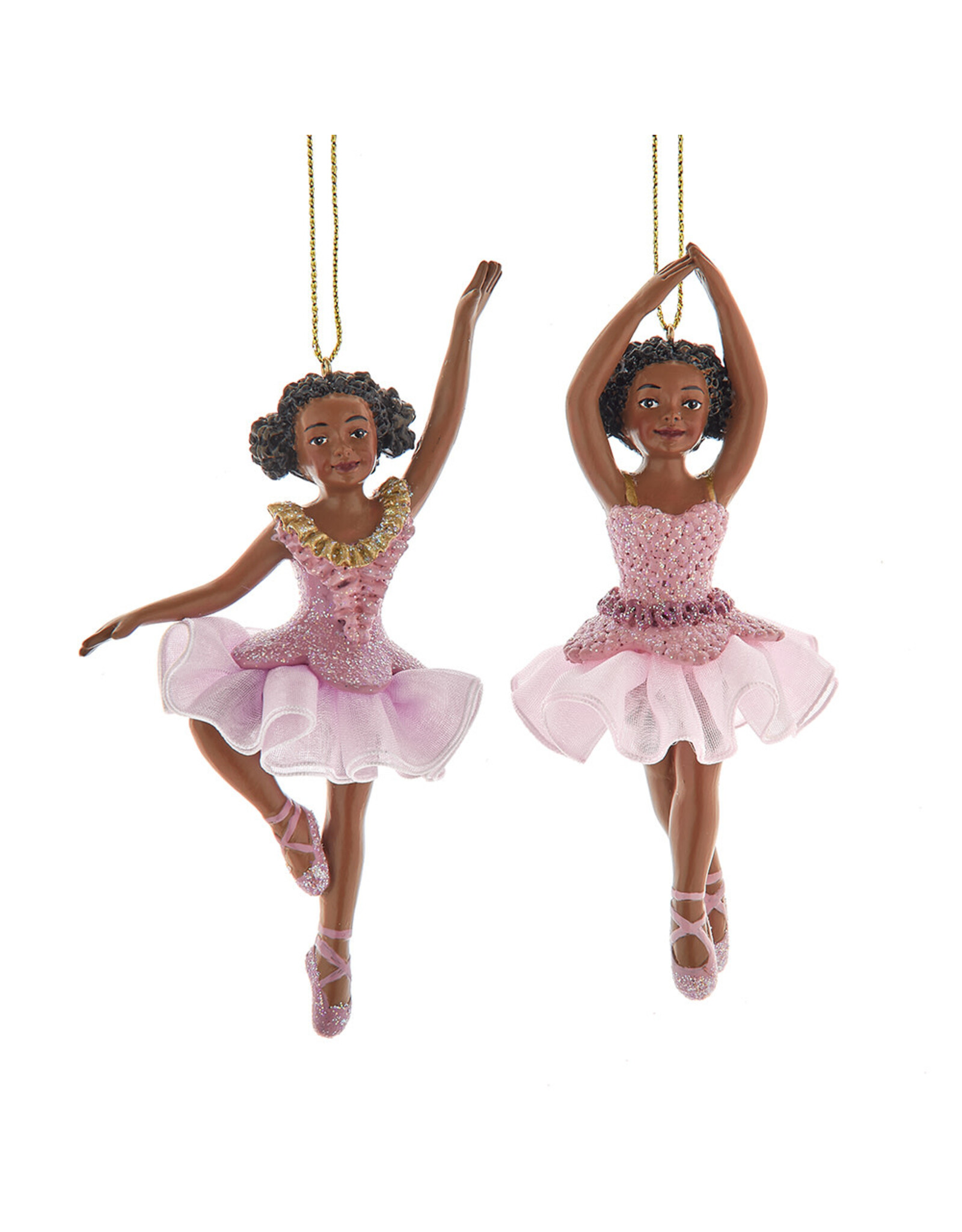 Kurt Adler African American Black Ballerina Girl Ornaments 2pc Set